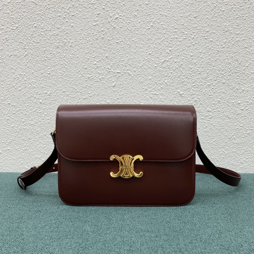 Celine Teen Classique Triomphe Bag In Shiny Calfskin Dark Red 187363